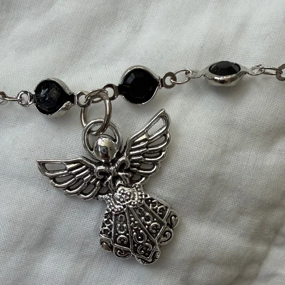 3-Piece Silver Necklace Set | Heart Cross Choker, Angel Beaded Necklace & chain - Picture 4 of 5